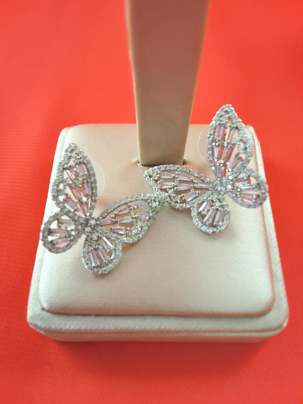 Delicate Pink Crystal Butterfly Earrings - Women Jewelry